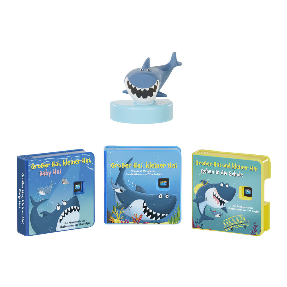 Story Dream Machine Big Shark Little Shark con tres cartuchos y personaje de tiburón