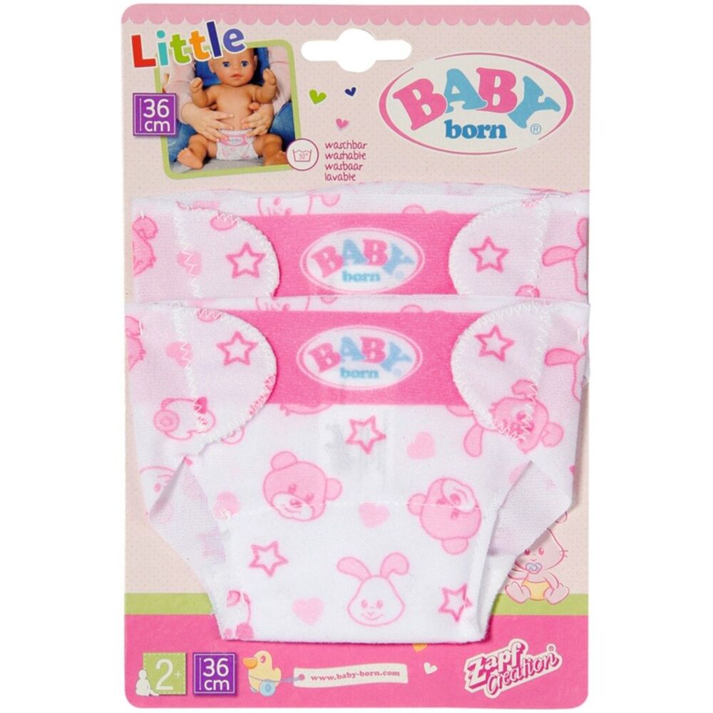 Pack de 2 pañales Baby Born rosas y blancos para muñecos de 36 cm