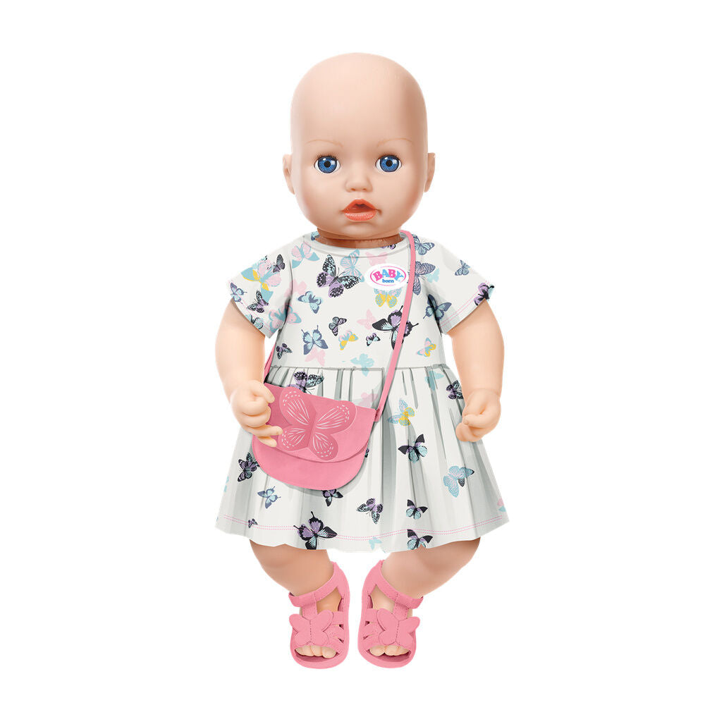 Vestido Baby Born con estampado de mariposas, zapatos y bolso rosas - 2