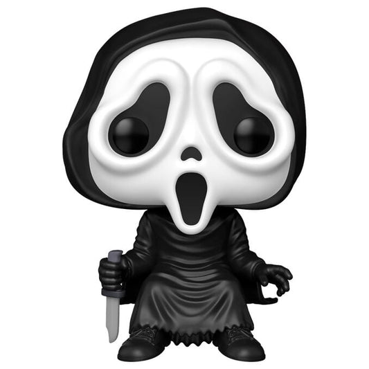 Figura Funko POP de Ghost Face con máscara blanca, túnica negra y cuchillo