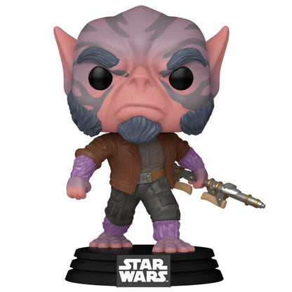 Figura Funko POP! de Zeb Orrelios con arma sobre base de Star Wars