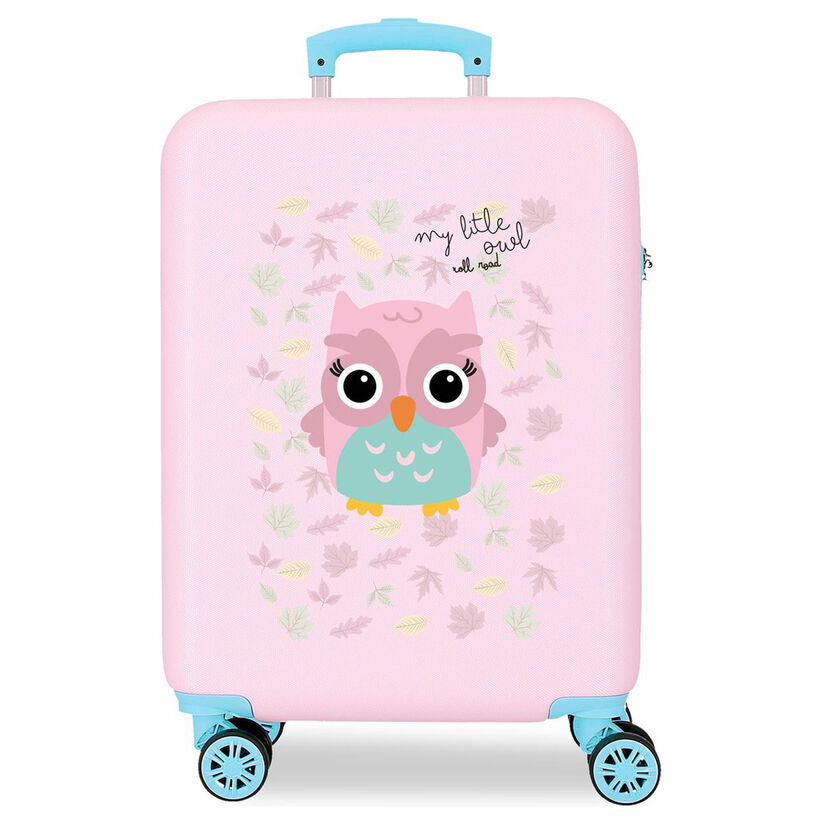 Maleta trolley rosa Happy Pets Owl Roll Road con búho y ruedas turquesa