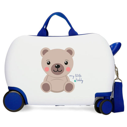 Maleta trolley ABS blanca y azul con dibujo de oso