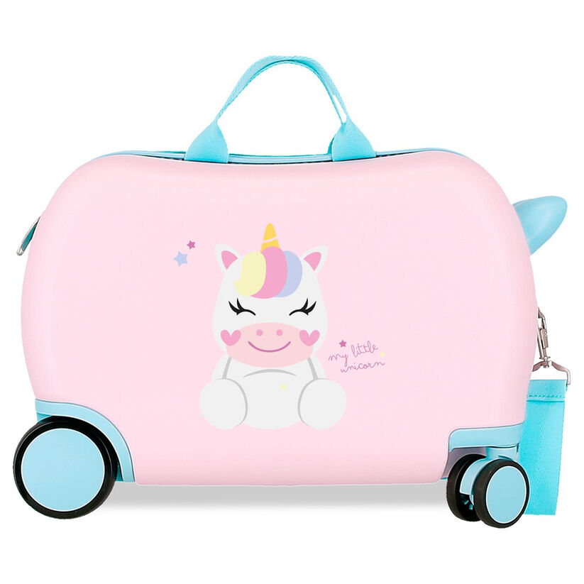 Maleta trolley rosa Happy Roll Road con diseño de unicornio y ruedas turquesa