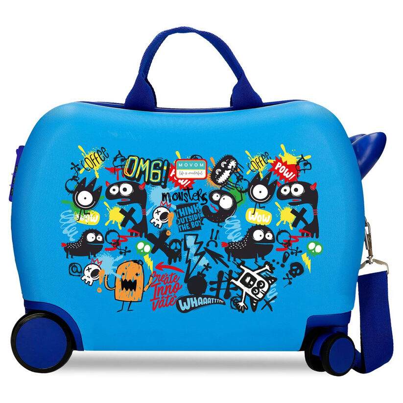 Maleta trolley Movom Monsters azul con estampado de monstruos