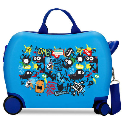 Maleta trolley Movom Monsters azul con estampado de monstruos