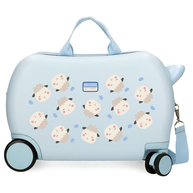 Maleta trolley ABS Baby Pets Roll Road azul claro con estampado de ovejitas