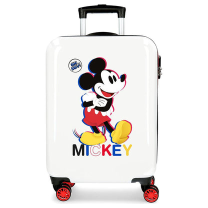 Maleta trolley ABS blanca de Mickey Disney con cuatro ruedas dobles