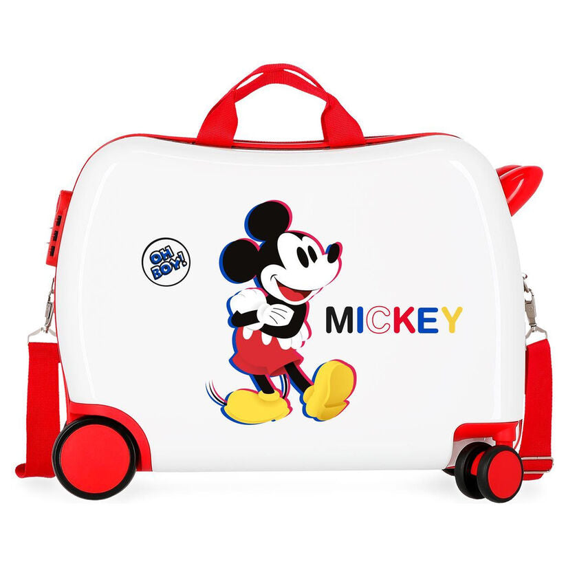 Maleta trolley ABS blanca con diseño 3D de Mickey Disney y ruedas rojas