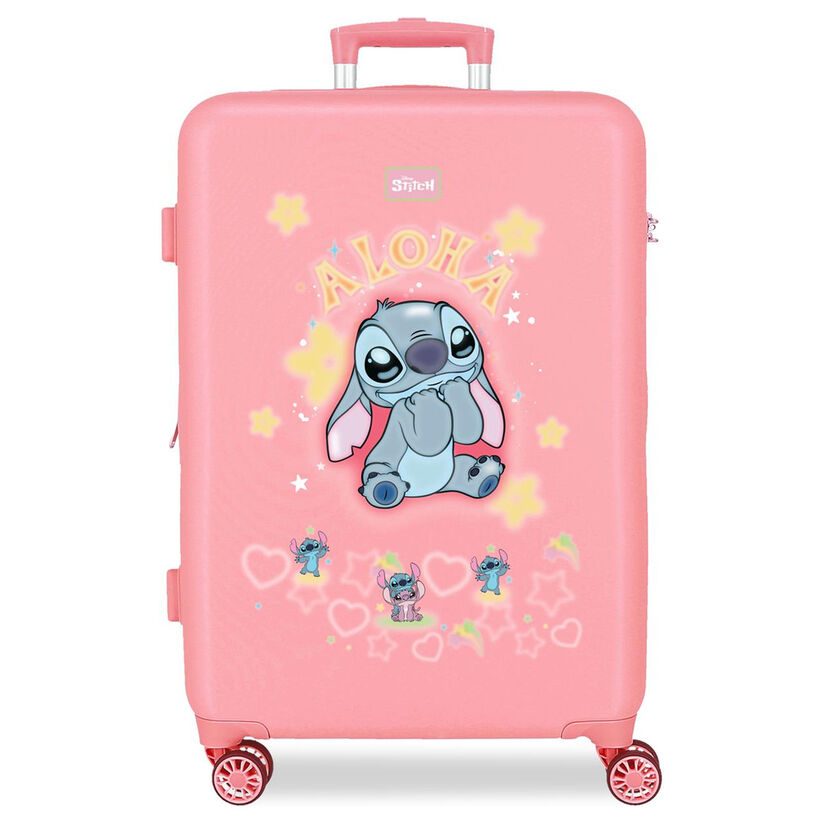 Maleta trolley rosa de Stitch Disney con cuatro ruedas