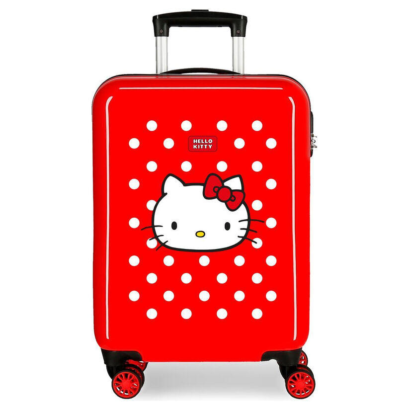 Maleta trolley roja de ABS con diseño de Hello Kitty y lunares blancos