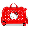 Maleta trolley roja de Hello Kitty con lunares blancos y cuatro ruedas
