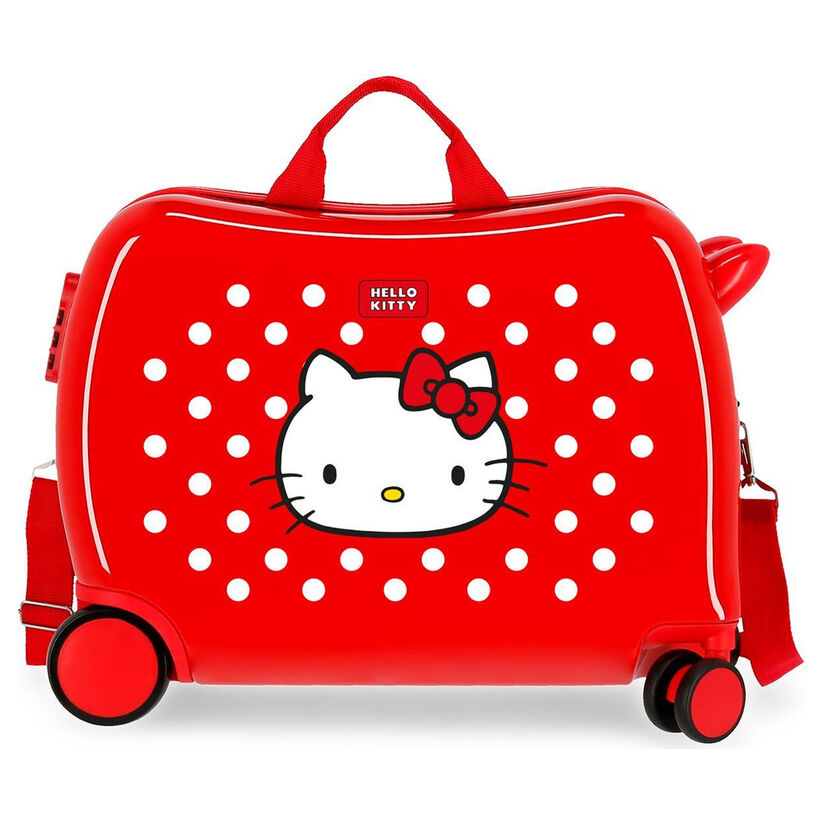Maleta trolley roja de Hello Kitty con lunares blancos y cuatro ruedas