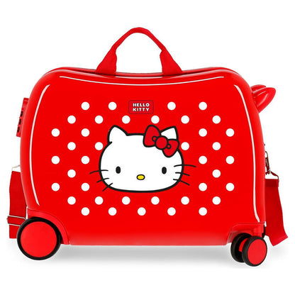 Maleta trolley roja de Hello Kitty con lunares blancos y cuatro ruedas