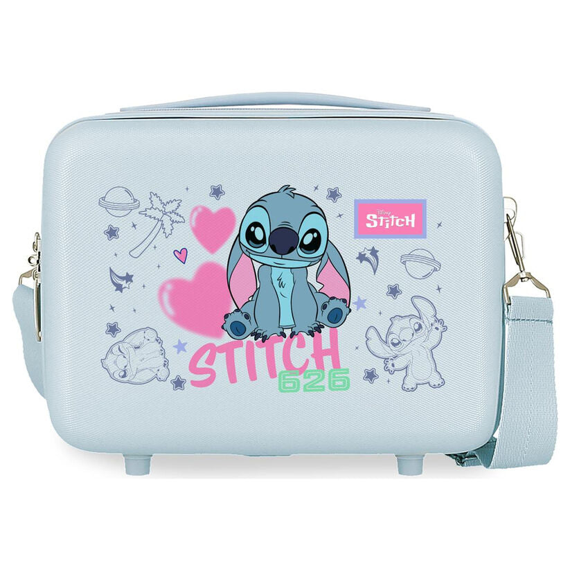 Neceser rígido azul claro Stitch Disney con corazones y estrellas