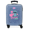 Maleta trolley azul de ABS con Stitch y corazones rosas