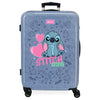 Maleta trolley azul de ABS con diseño de Stitch y corazones rosas
