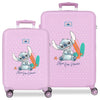 Set de dos maletas rosas Stitch Disney con tablas de surf