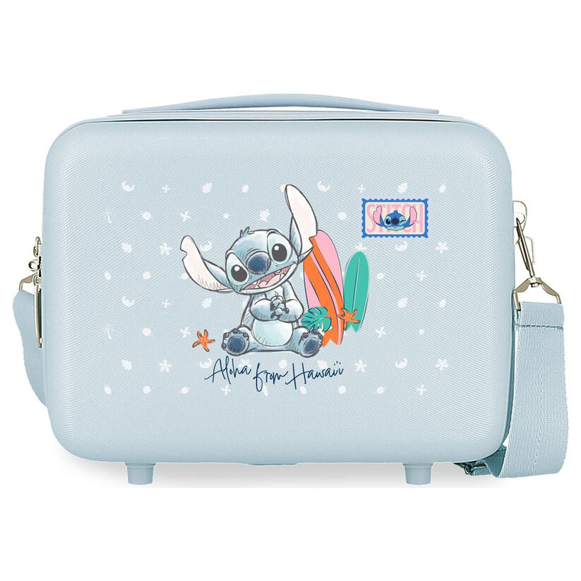 Neceser rígido azul claro de ABS con Stitch Disney y tablas de surf