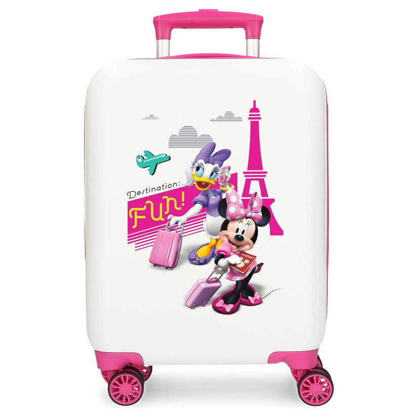 Maleta trolley ABS Disney de Minnie y Daisy en blanco y rosa