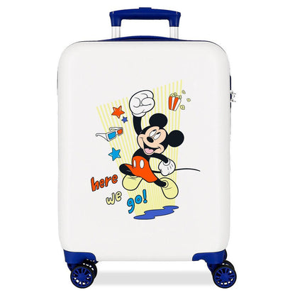 Maleta trolley ABS Mickey Disney blanca de 55 cm con ruedas azules
