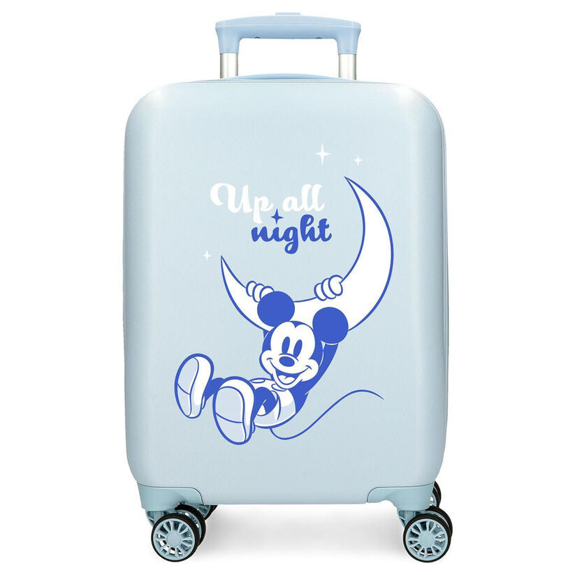 Maleta trolley azul claro de Mickey Disney Up All Night con cuatro ruedas