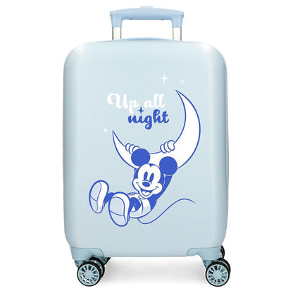 Maleta trolley azul claro de Mickey Disney Up All Night con cuatro ruedas