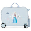 Maleta trolley azul claro Frozen Disney con diseño de Elsa y cuatro ruedas dobles