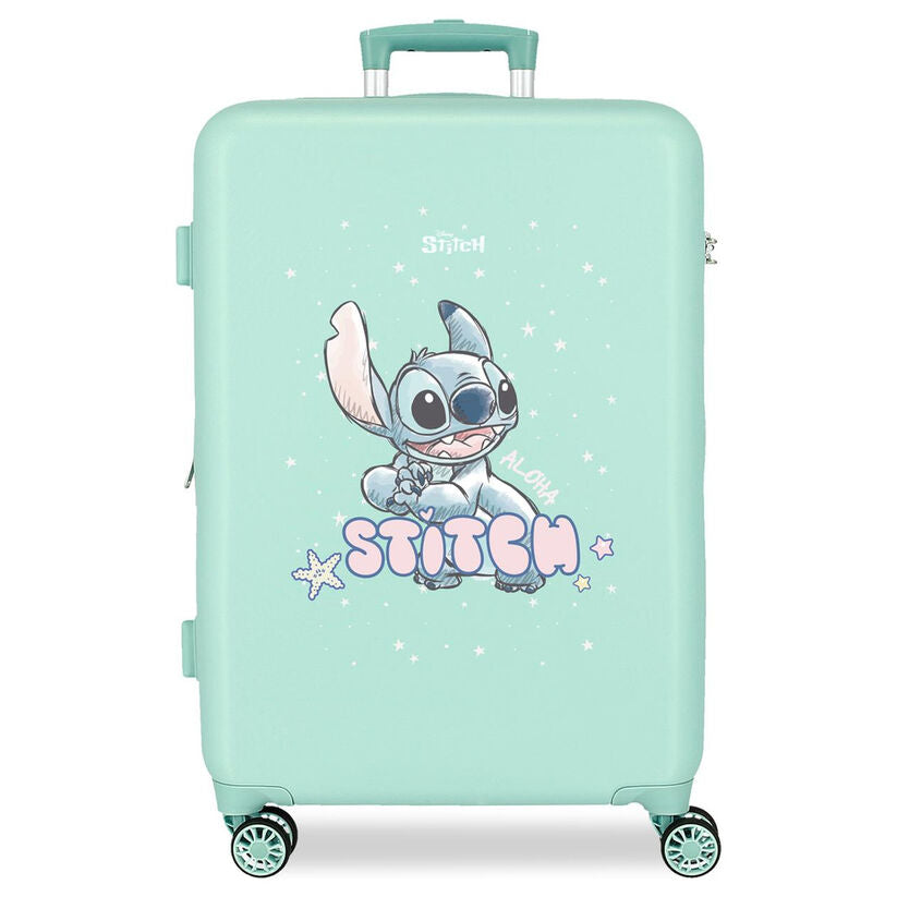 Maleta trolley verde menta Lovely Stitch de Disney con cuatro ruedas