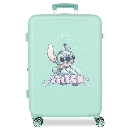 Maleta trolley verde menta Lovely Stitch de Disney con cuatro ruedas