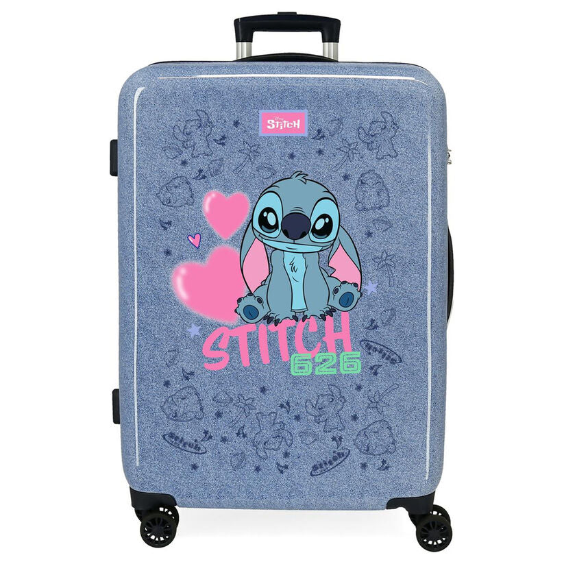 Maleta trolley azul de ABS con diseño de Stitch y corazones rosas - 2