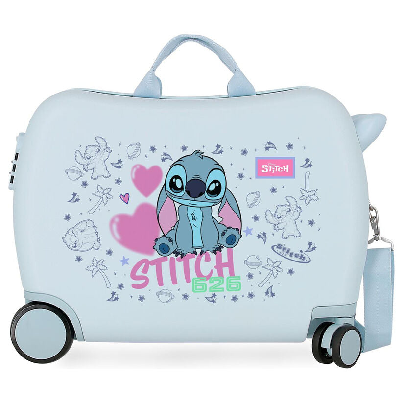 Maleta trolley azul claro de Stitch Disney con corazones y cuatro ruedas - 2