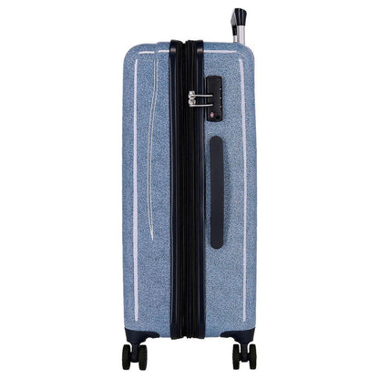 Maleta trolley azul de ABS con diseño de Stitch y corazones rosas - 3
