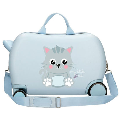 Maleta trolley ABS azul claro con diseño de gato - 3