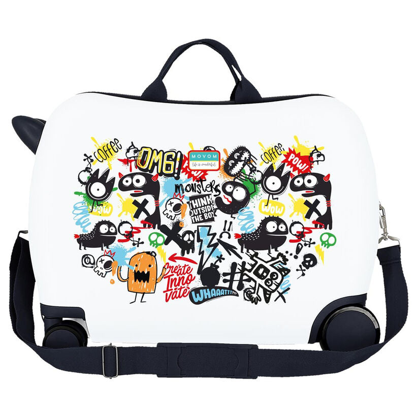 Maleta trolley ABS Monsters Movom blanca con estampado de monstruos - 3