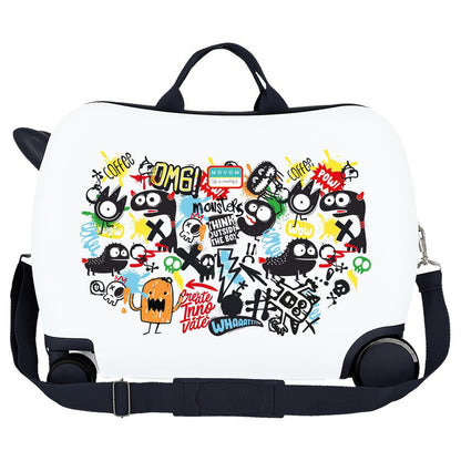 Maleta trolley ABS Monsters Movom blanca con estampado de monstruos - 3