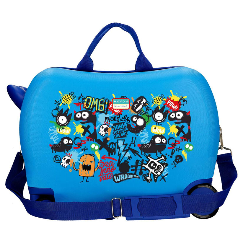 Maleta trolley Movom Monsters azul con estampado de monstruos - 3