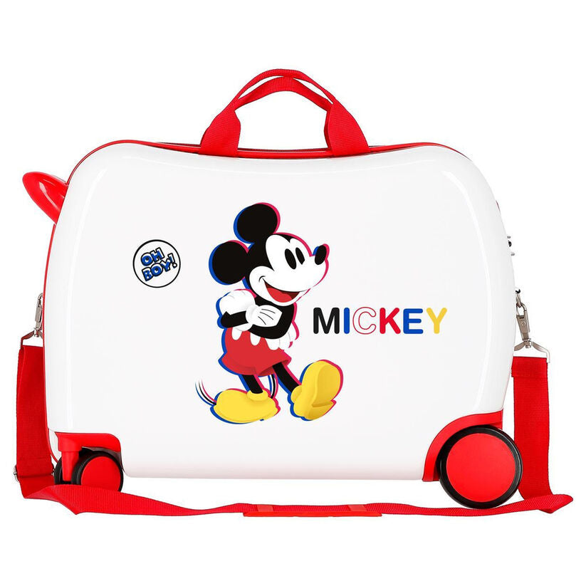 Maleta trolley ABS blanca con diseño 3D de Mickey Disney y ruedas rojas - 3
