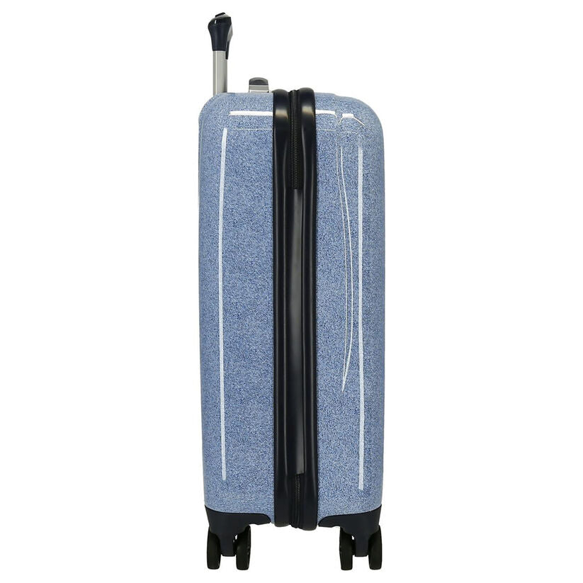 Maleta trolley azul de ABS con Stitch y corazones rosas - 5