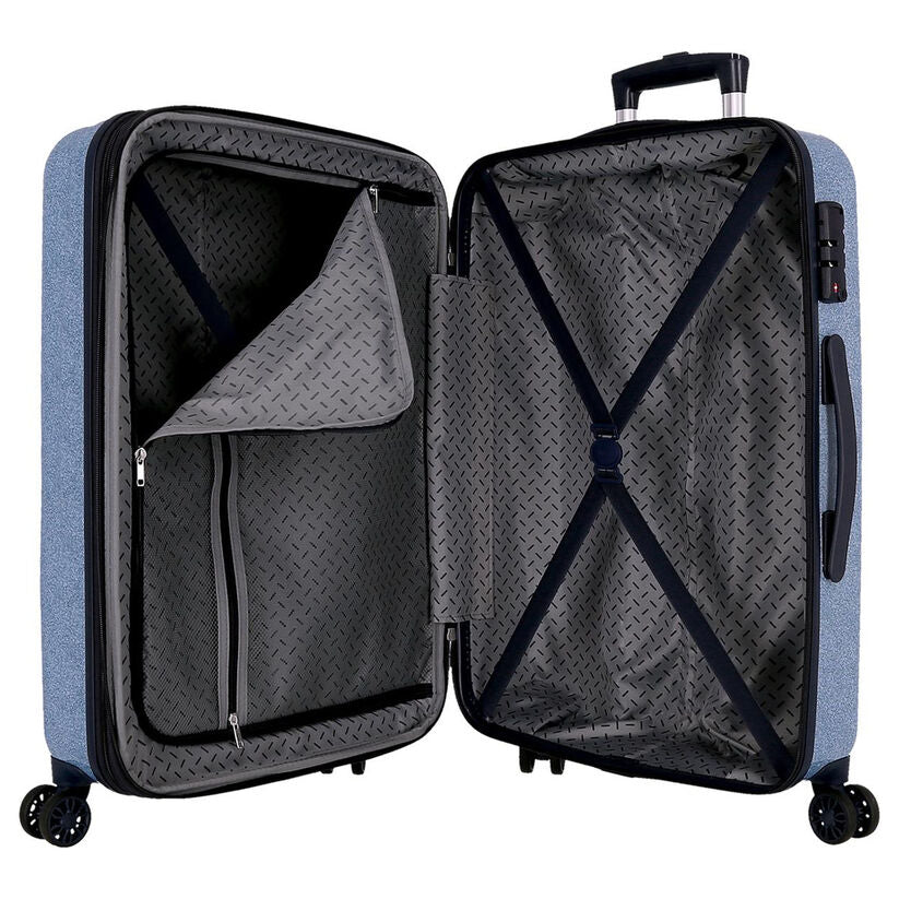 Maleta trolley azul de ABS con diseño de Stitch y corazones rosas - 6