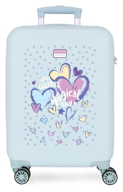 Maleta trolley Movom Best Wishes azul claro con corazones