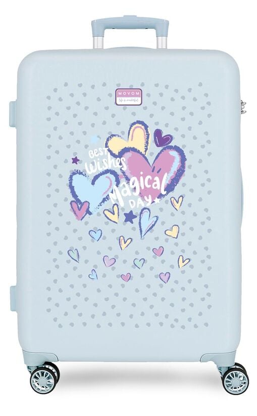 Maleta trolley Movom Best Wishes azul claro de 65 cm con corazones
