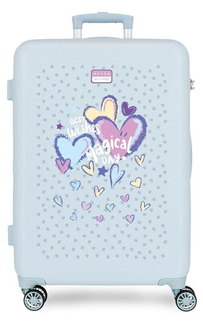 Maleta trolley Movom Best Wishes azul claro de 65 cm con corazones