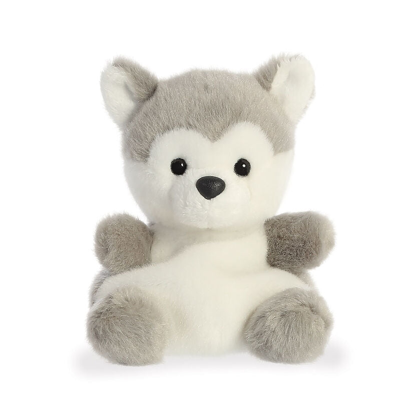 Peluche Husky AURORA Palm Pals gris y blanco de 13 cm