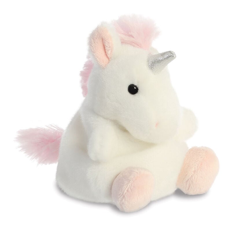 Peluche unicornio Palm Pals blanco con detalles rosas y cuerno plateado - 2
