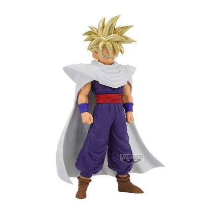 Figura de Son Gohan Super Saiyan con capa blanca y traje morado