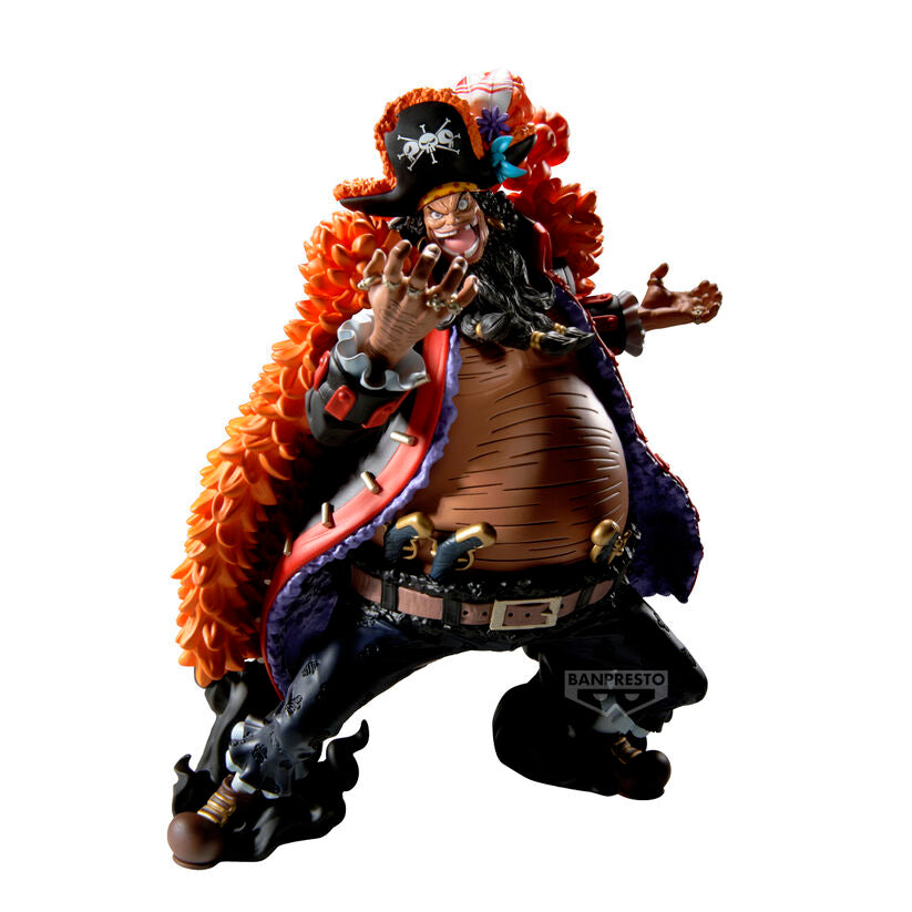 Figura Marshall D. Teach Grandista de One Piece con abrigo naranja y sombrero pirata
