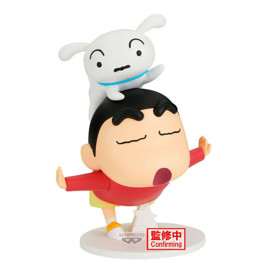Figura Banpresto de Shinnosuke Nohara de Crayon Shin-chan con personaje blanco sobre la cabeza