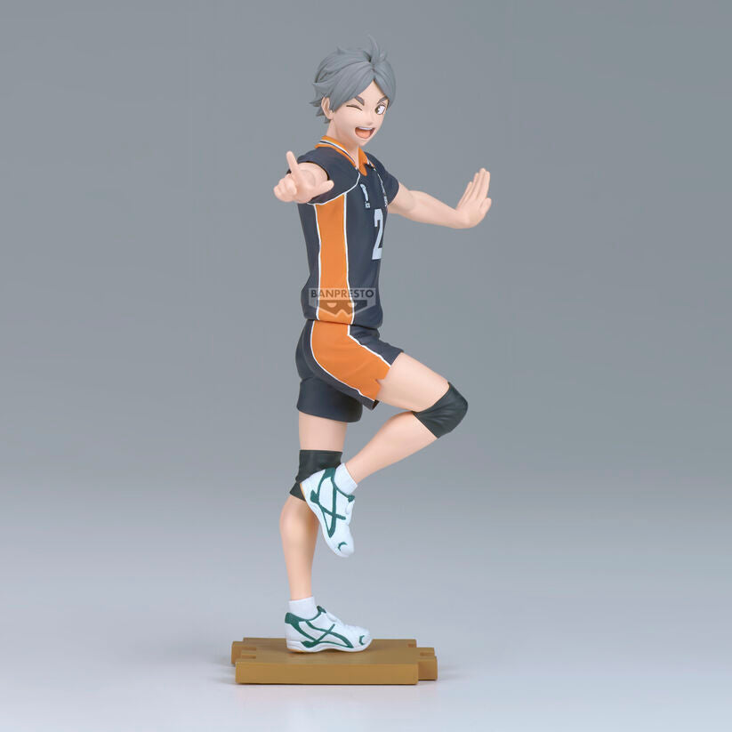 Figura de Koshi Sugawara de Haikyu!! con uniforme de voleibol sobre una base - 2