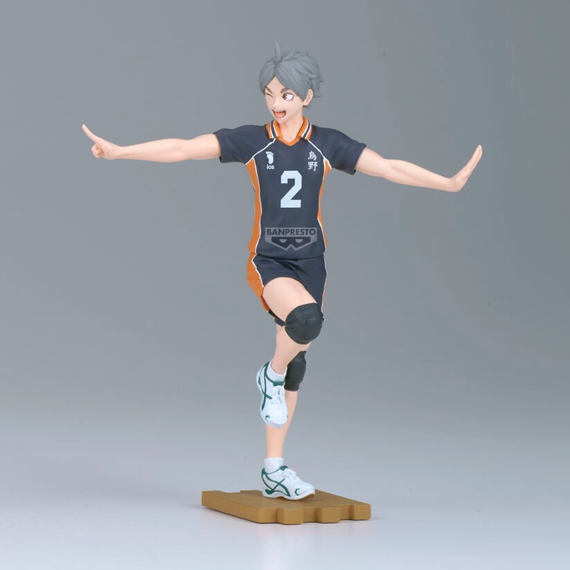 Figura de Koshi Sugawara de Haikyu!! con uniforme de voleibol sobre una base - 4